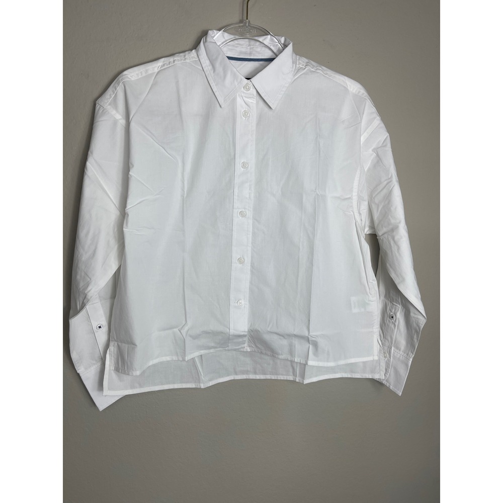 J.Crew Relaxed Fit Cropped Button Up Shirt White Women's Size 2 - Picture 2 of 9
